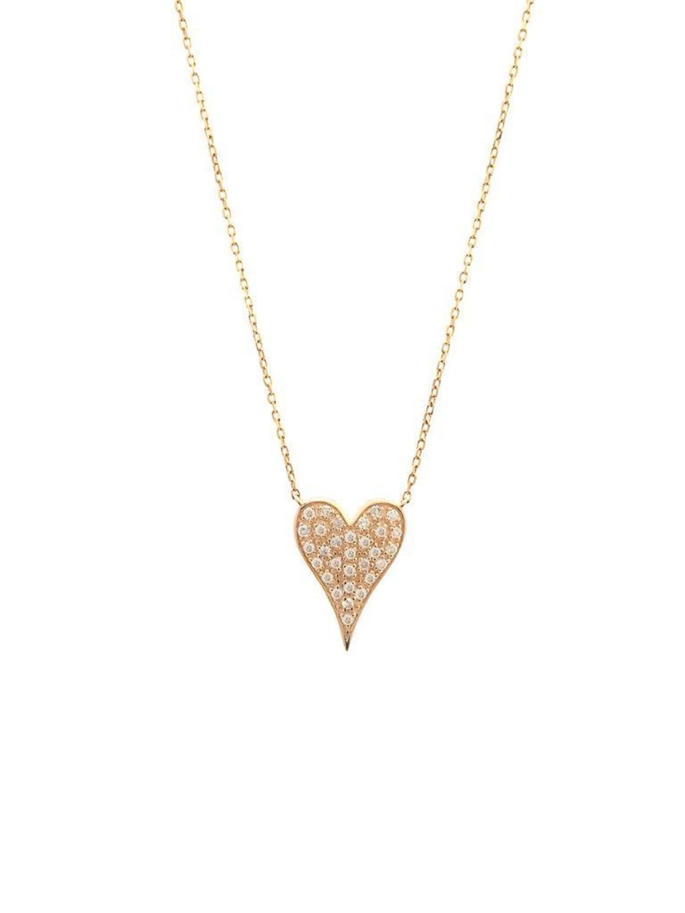 14K Real Yellow Gold Heart Single Pave Diamond Necklace 16+2″